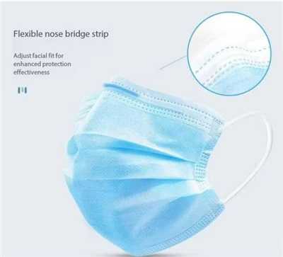 Plava medicinska zaštitna maska ​​za lice, troslojna jednokratna kirurška maska ​​od netkanog materijala